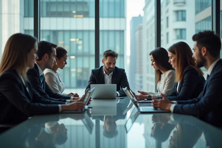 Groupe de professionnels d'affaires analysant des données