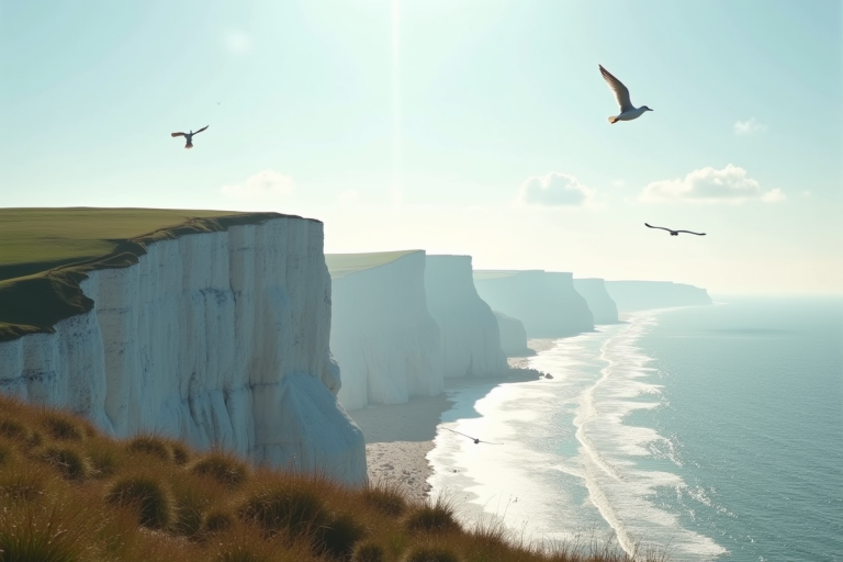 Coucher de soleil sur les falaises blanches de Dover