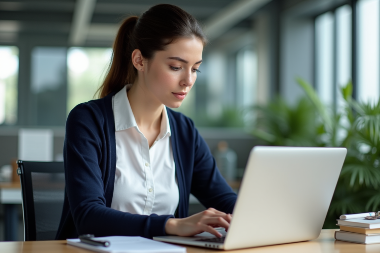 Jeune femme professionnelle utilisant un ordinateur au bureau
