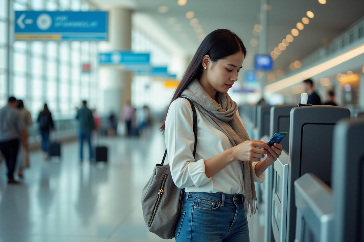 Jeune femme scannant sa carte de fidélité à l