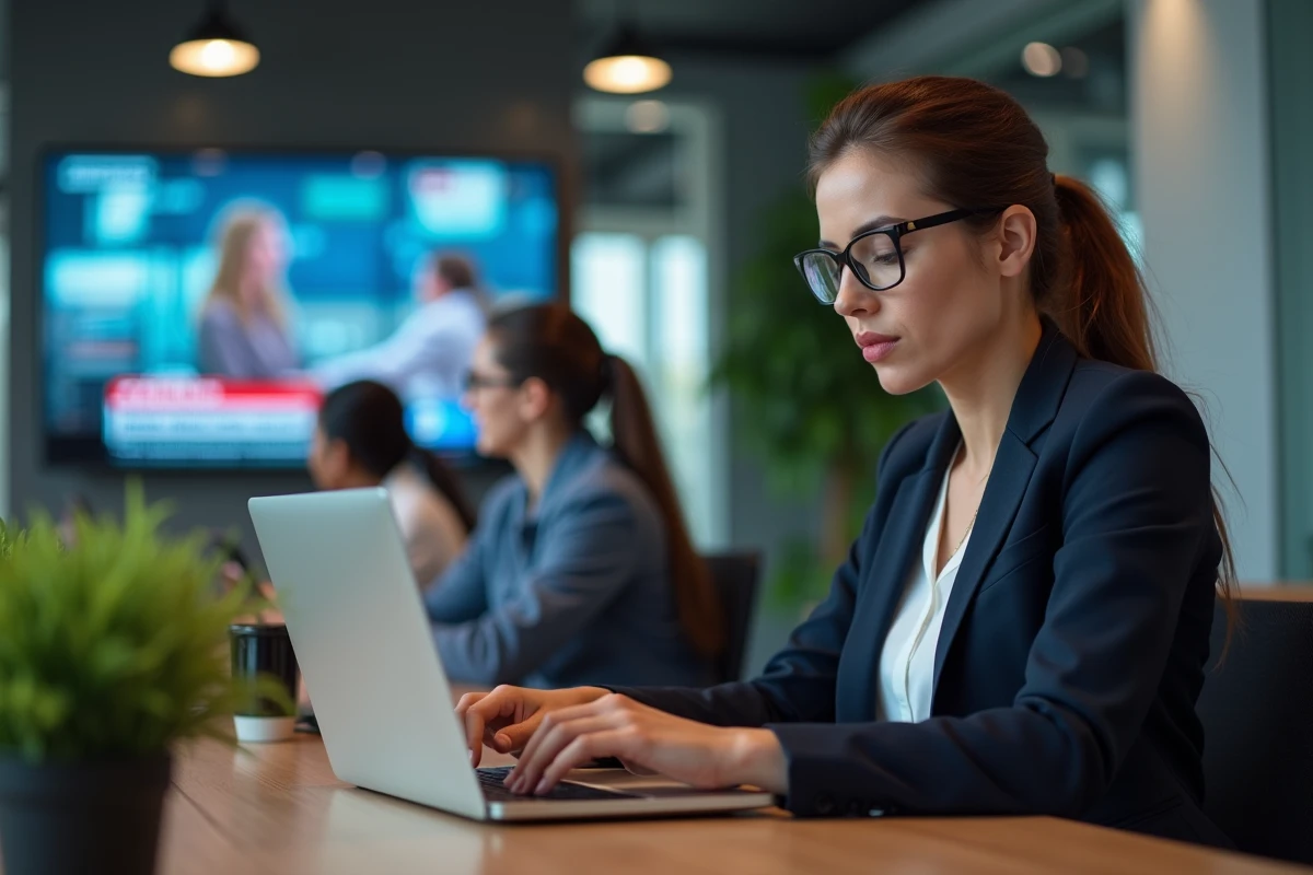 Femme professionnelle analysant des données sur un ordinateur portable