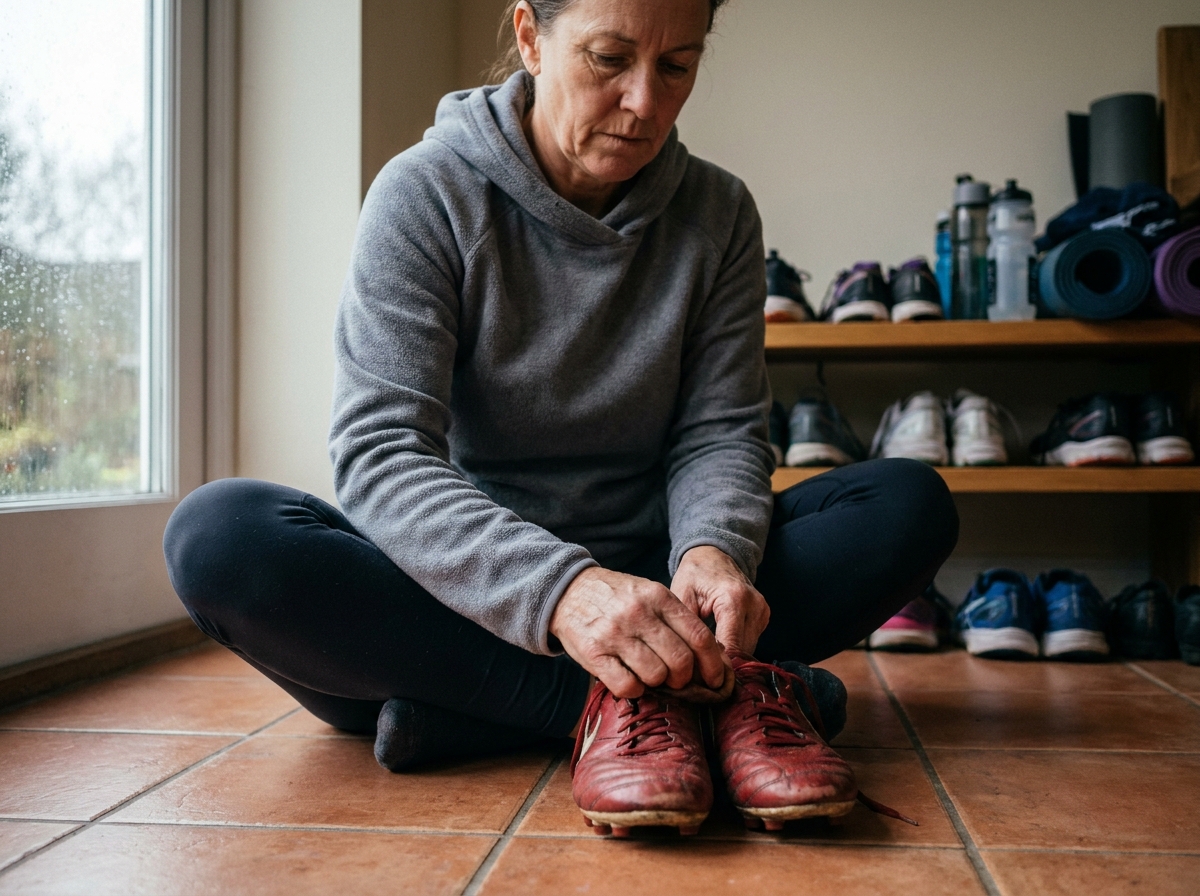 Femme appliquant du conditionneur sur ses chaussures de football