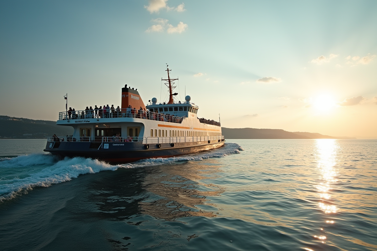 Ferry traversant la Manche avec passagers à bord