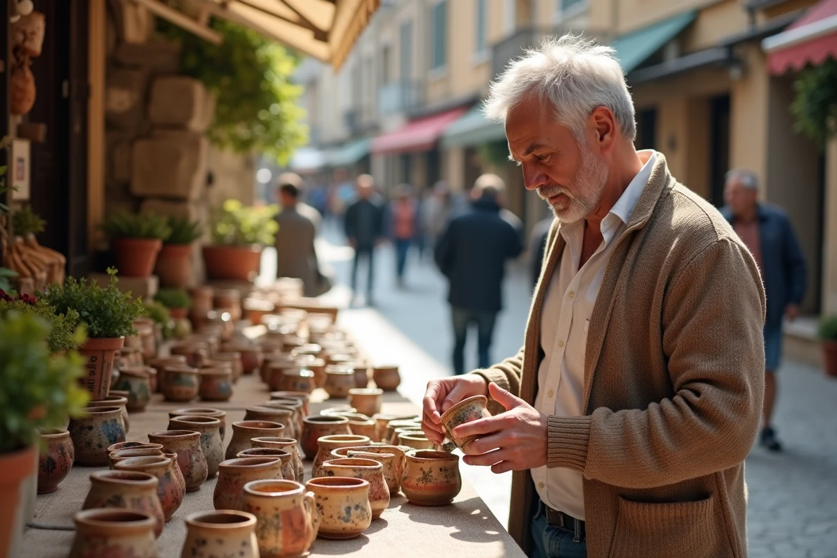 Homme examinant une tasse en céramique lors d