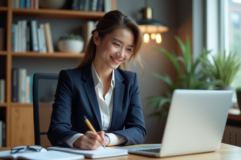 Jeune femme professionnelle consulte sa messagerie universitaire