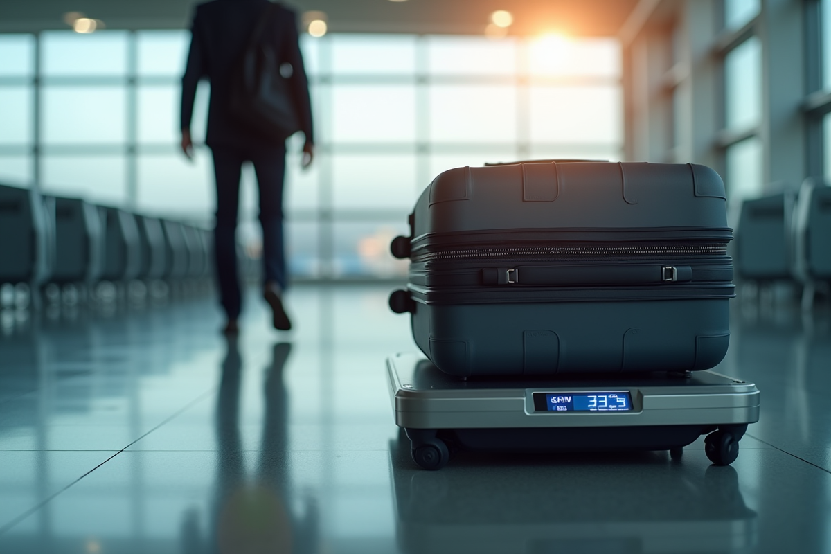 Gros plan sur une valise sur une balance d